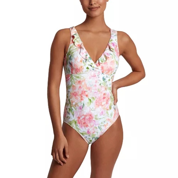 Lauren Ralph Lauren Women's Ruffled Floral-Print One-Piece Swimsuit - Picture 1 of 8